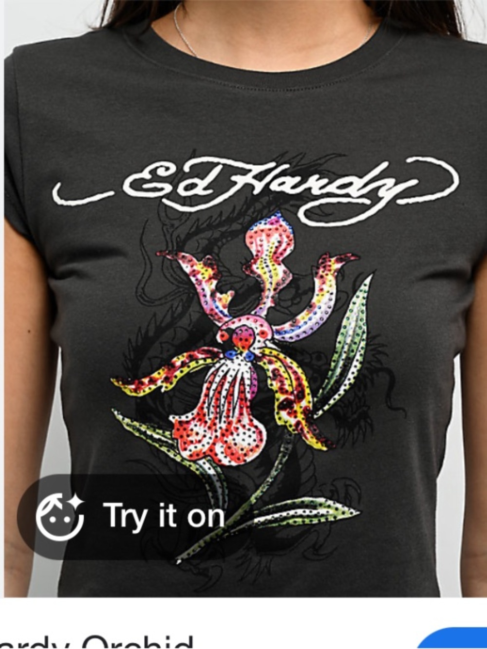 Ed Hardy Black Orchid Rhinestone Tee